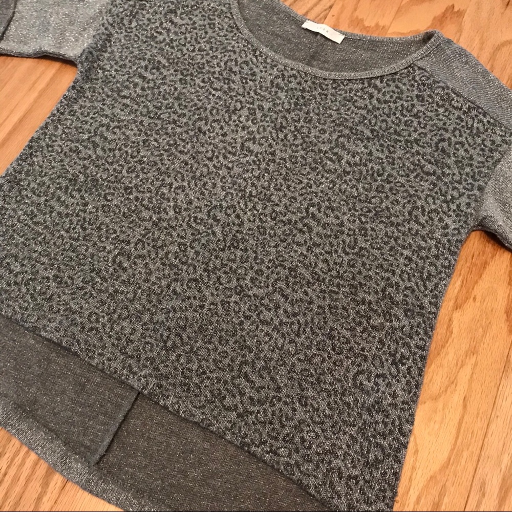 Lush Snow Leopard Metallic Hi-Lo Sweater XS